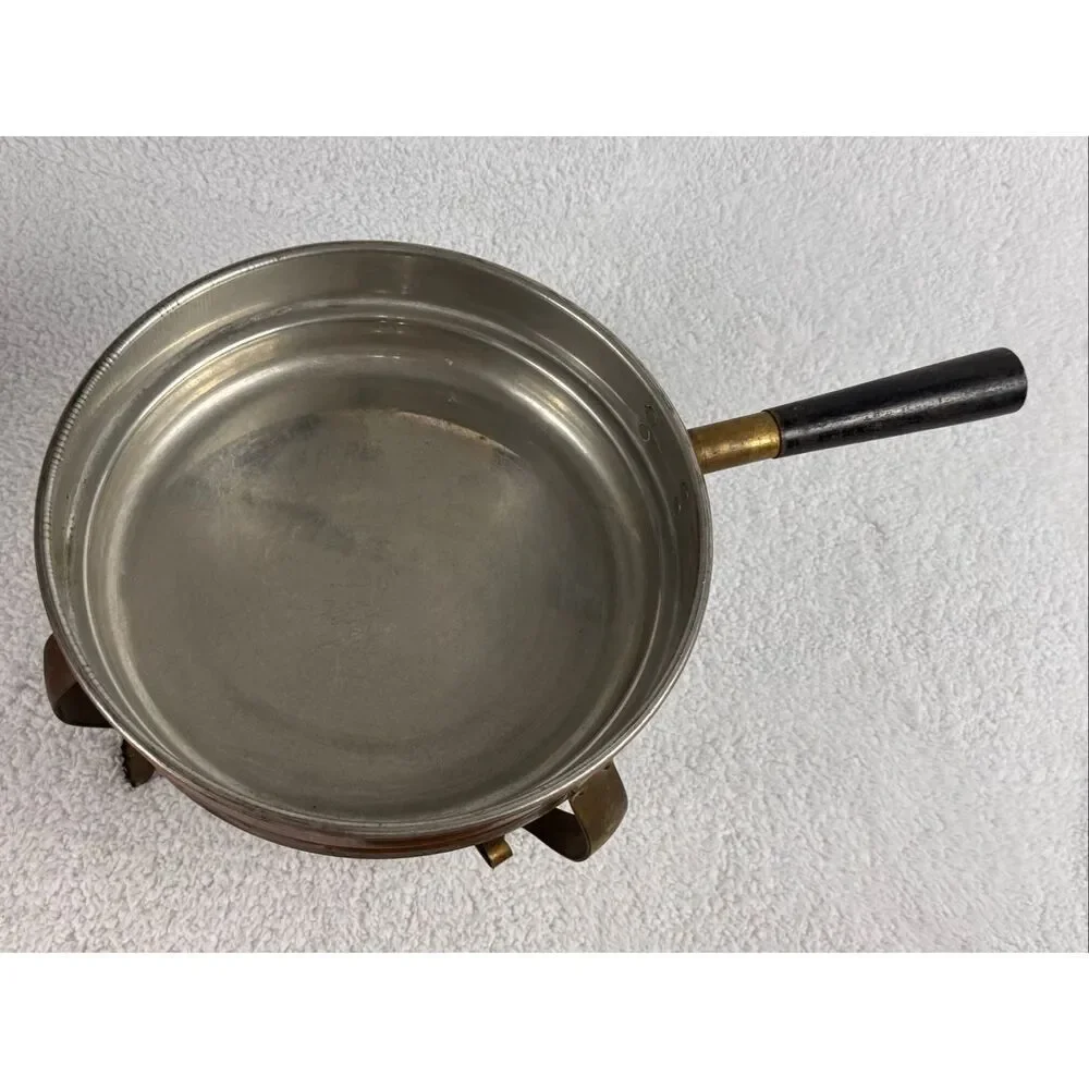 Vintage Copper and Brass Chafing Dish - Metal Stand/Wooden Handle